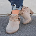 High-heeled Martin boots rivet belt buckle thick with round head boots - DanaFashionstore