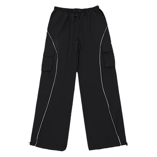 Black Mechanical Style Loose Retro Design Low Waist Casual Pants For Women