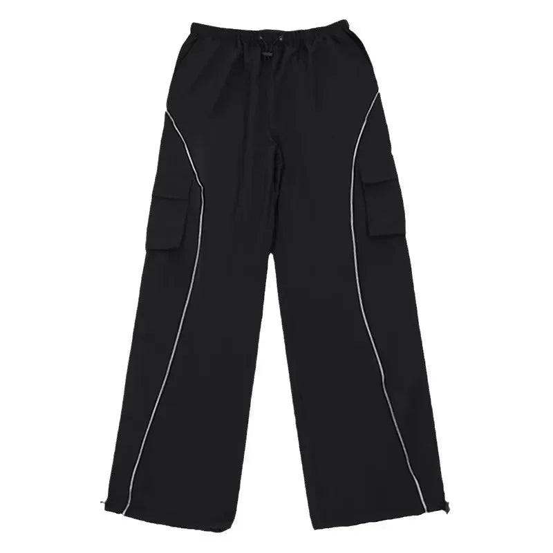 Black Mechanical Style Loose Retro Design Low Waist Casual Pants For Women - DanaFashionstore