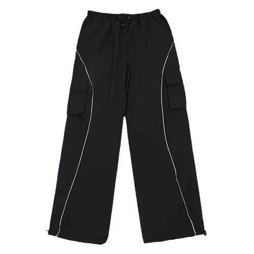 Black Mechanical Style Loose Retro Design Low Waist Casual Pants For Women - DanaFashionstore