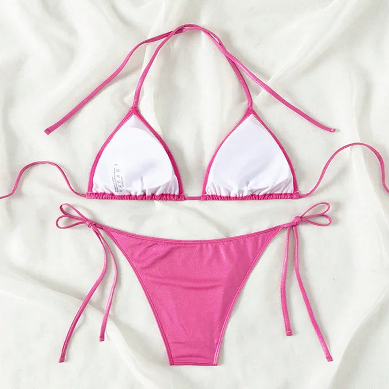 Pure Color Tied Beach Sexy Bikini Hot Spring Split Swimsuit Female Bikini - DanaFashionstore