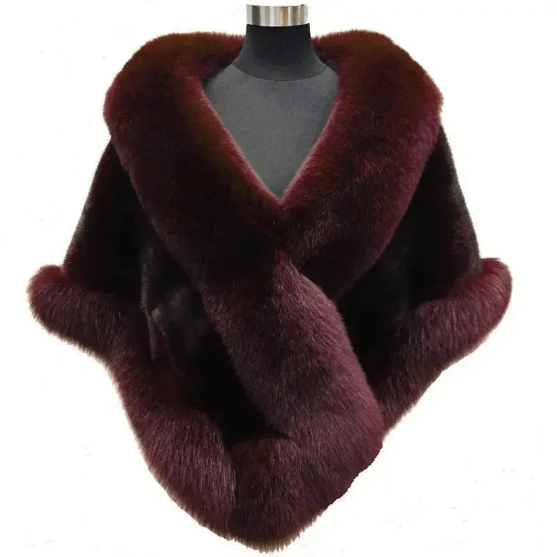 Imitated Mink Fox Fur Cape Coat Plus-sized Dress Shawl - DanaFashionstore