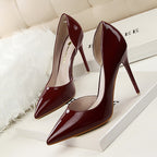Stiletto patent leather shallow pointed high heels