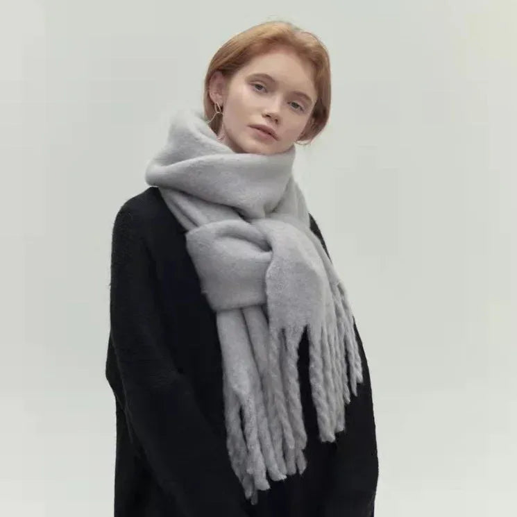Winter Solid Color Scarf With Tassel Ins Style Fashion Versatile Warm Soft Long Scarf Women's Shawl - DanaFashionstore