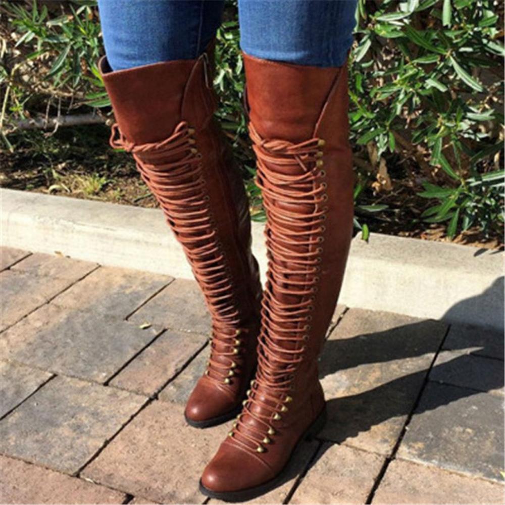 Women's solid color lace-up boots