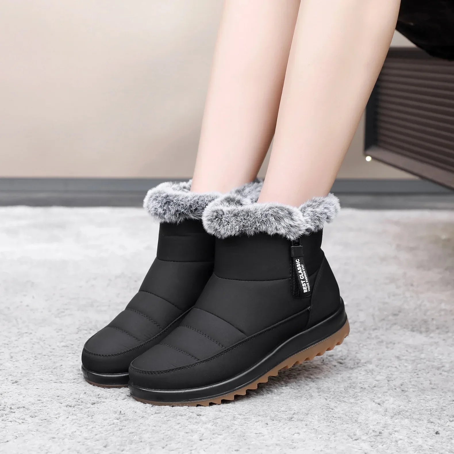 Winter Snow Boot With Side Zipper Fashion Warm Plush Ankle Boots Women's Fleece Short Shoes - DanaFashionstore