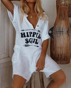V-Neck Letter Print Jumpsuit 2026 - Side Pocket Casual Jumpsuit - DanaFashionstore