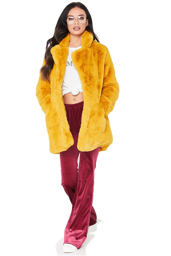 Faux Fur Coat Women Long Sleeve Warm Thick Wave Jackets Plus Size Coat Winter Black Yellow Rose Red Fur Coats Autumn