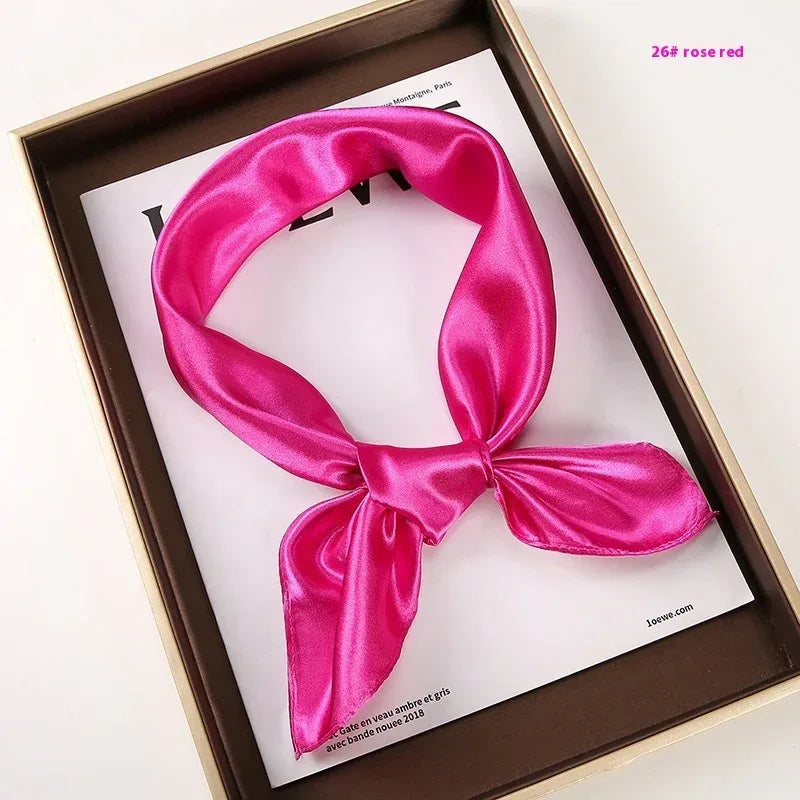 Solid Color Square Scarf Artificial Silk Small Square Towel - DanaFashionstore