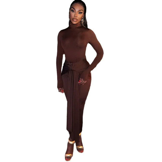 Women's Solid Color Round-neck Long-sleeved Dress - DanaFashionstore