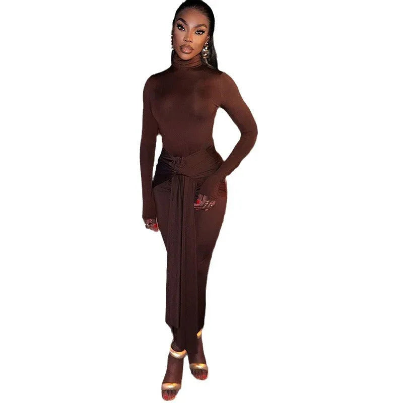 Women's Solid Color Round-neck Long-sleeved Dress - DanaFashionstore