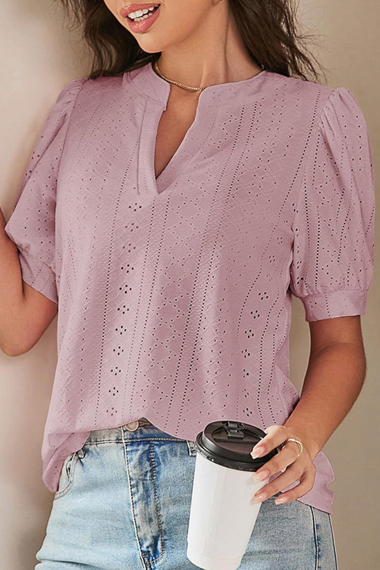 Women's Summer Business Casual Blouse V-neck Short Sleeve Shirt