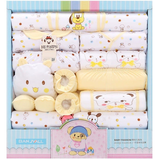 18-piece Cotton Newborn Gift Box Baby Clothes Set Newborn Baby Underwear Supplies $61.31 Dana Fashion Color: Yellow Baby Clothing Product Information: Fabric name: cotton. Gift box content: clothing+shoes+accessories/supplies Fabric technology: soft treat