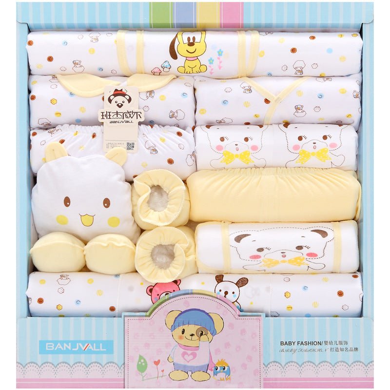 18-piece Cotton Newborn Gift Box Baby Clothes Set Newborn Baby Underwear Supplies $61.31 Dana Fashion Color: Yellow Baby Clothing Product Information: Fabric name: cotton. Gift box content: clothing+shoes+accessories/supplies Fabric technology: soft treat