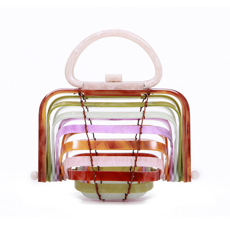 Acrylic bamboo basket hollow handbag foldable shell bag