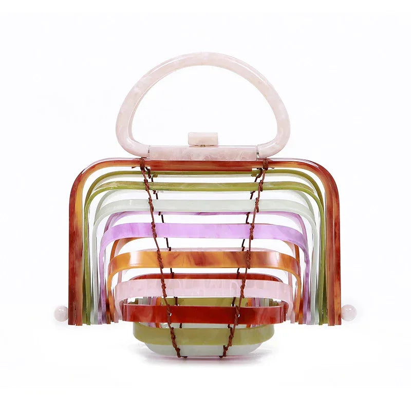 Acrylic bamboo basket hollow handbag foldable shell bag - DanaFashionstore