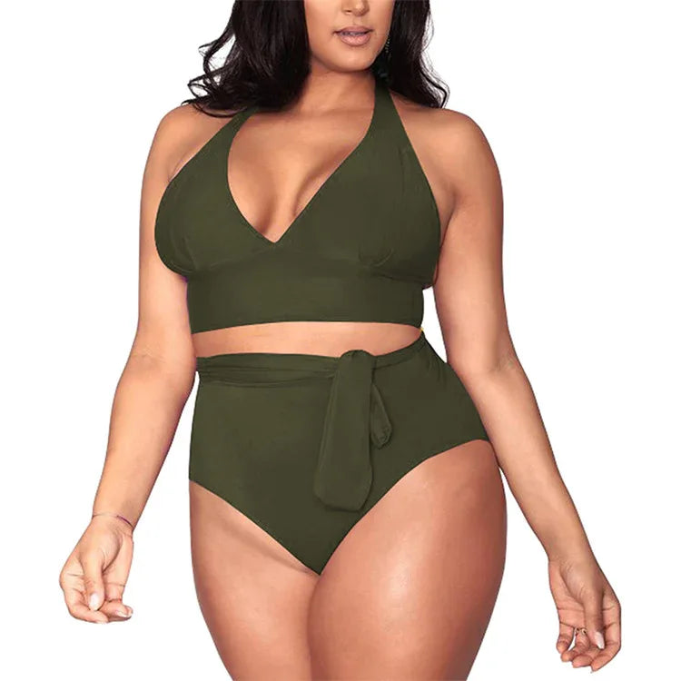 Split large size straps sexy bikini multi-rope belt deep V high waist swimsuit women - DanaFashionstore