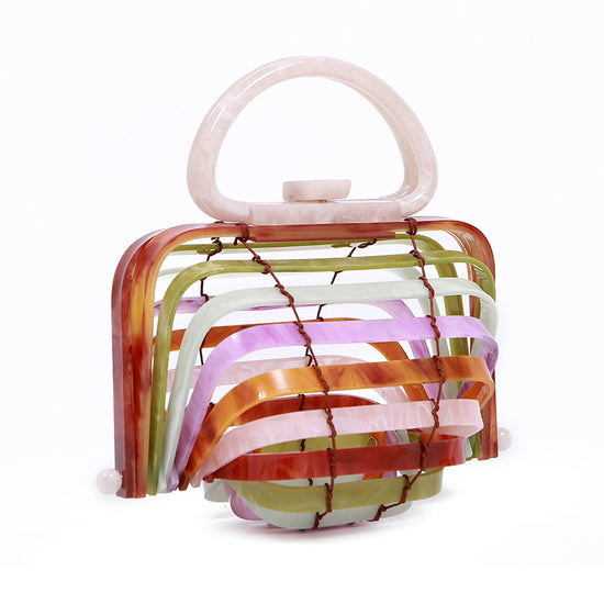 Acrylic bamboo basket hollow handbag foldable shell bag