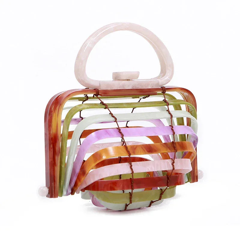 Acrylic bamboo basket hollow handbag foldable shell bag - DanaFashionstore