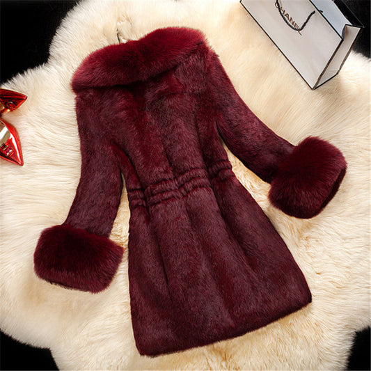 High-end Female Rabbit Fur Coat In The Long Section Of The Oversized Fox Fur Collar Coat New Fur - DanaFashionstore