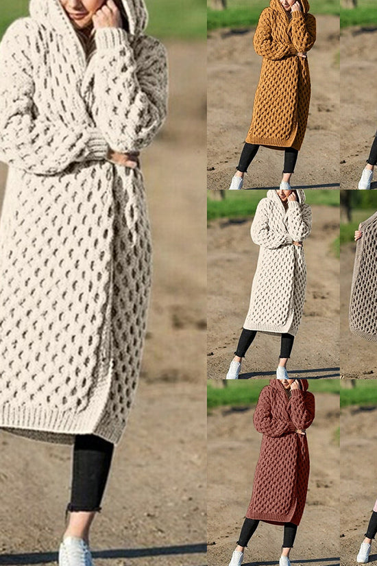 Women Winter Thick Warm Hooded Knitted Cardigan