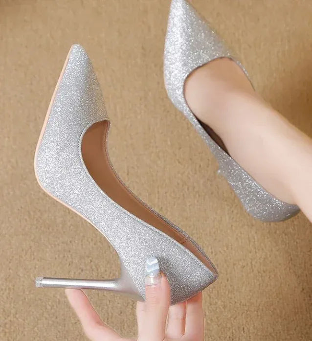Silver Heels For Women And Black Sexy Everything French Mesh Red Sequins - DanaFashionstore