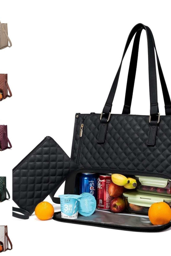 Fashionable Lunch Tote Bag Women's Thermal Insulation Lunch Box Leak-proof Crossbody Computer Storage Bag Quilted Large Capacity Handbag With Purse