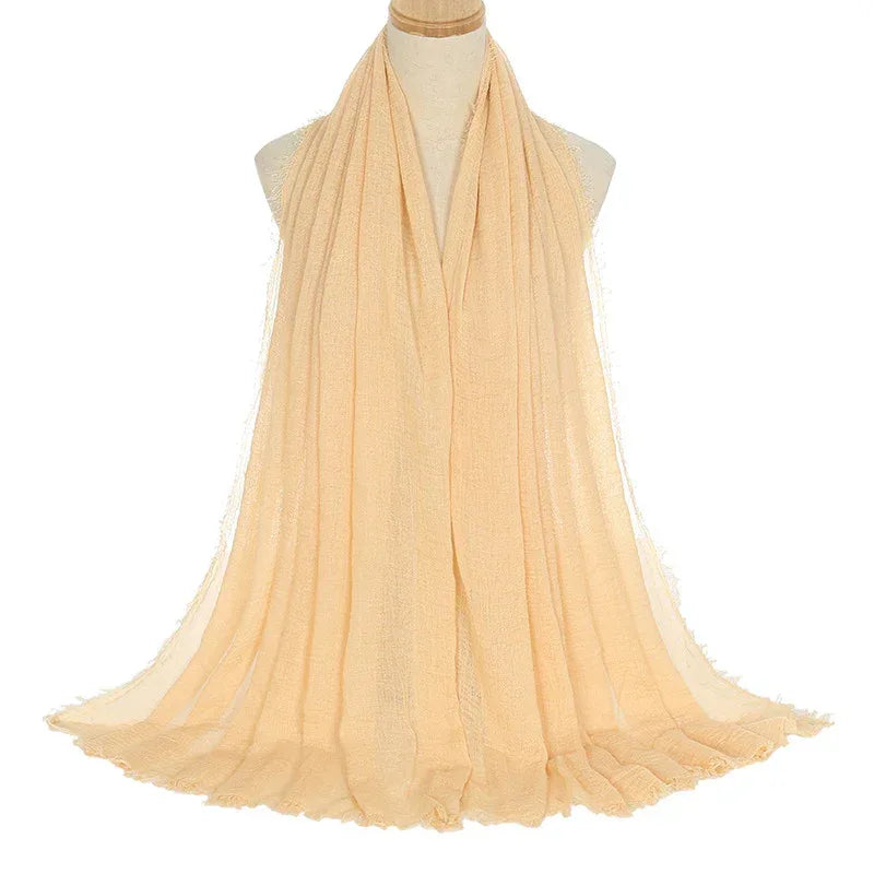 Pleated Viscose Yarn Monochrome Scarf Natural Wrinkled Cotton And Linen Burrs - DanaFashionstore