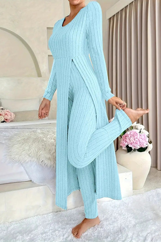 Crew Neck Split Long Sleeve Two-piece Set