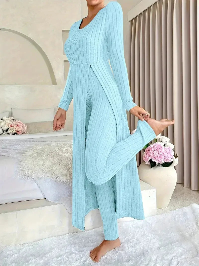 Crew Neck Split Long Sleeve Two-piece Set - DanaFashionstore