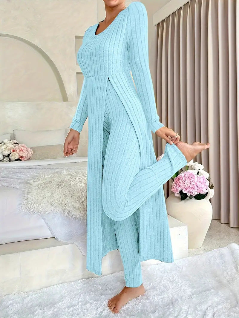 Crew Neck Split Long Sleeve Two-piece Set