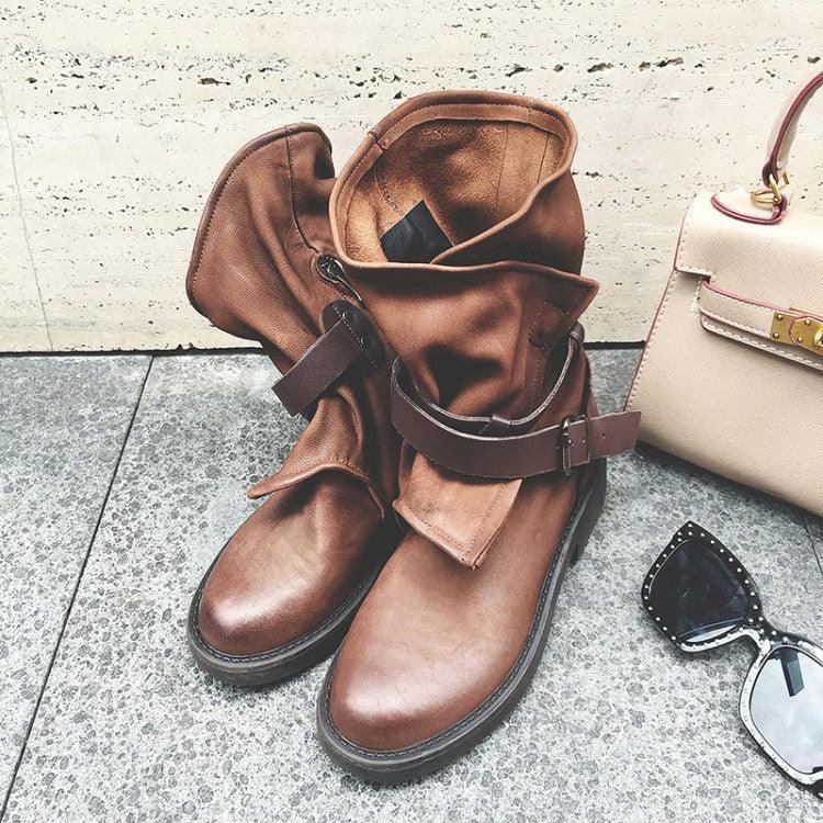 Round toe buckle with square heel - DanaFashionstore