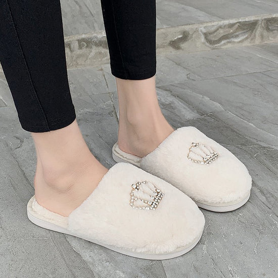 Women's winter home warm slippers non-slip soft bottom crown slippers