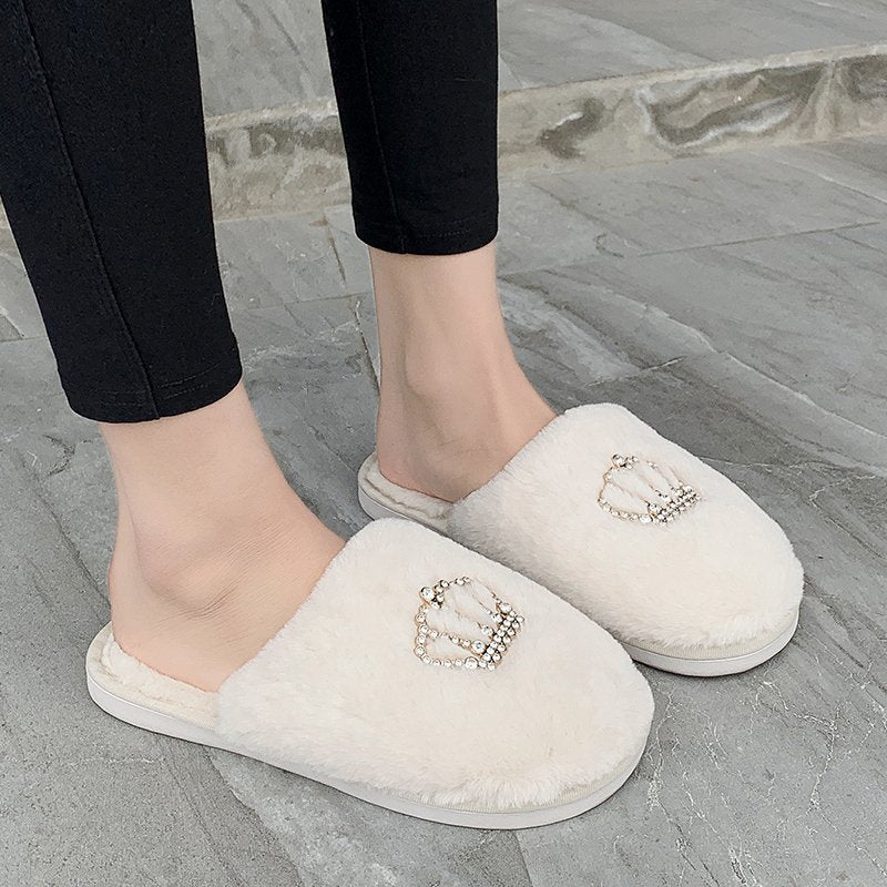 Women's winter home warm slippers non-slip soft bottom crown slippers