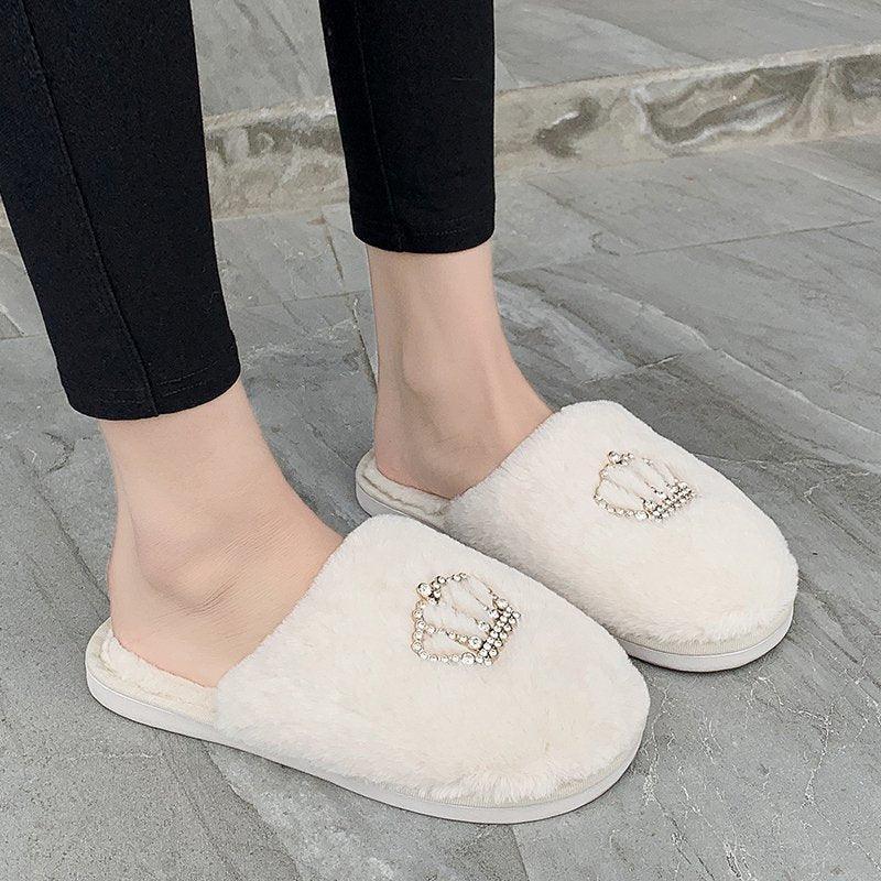 Women's winter home warm slippers non-slip soft bottom crown slippers - DanaFashionstore