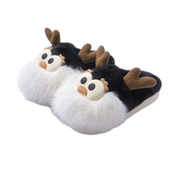 Cute Cartoon Christmas Deer Cotton Shoes Winter Indoor Floor Home Slippers Half-covered Heel Warm Plush Shoes Women Dana Fashion