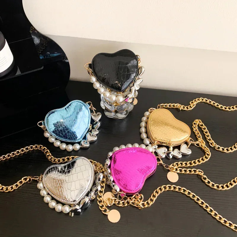 Mini Love-shape Pearls Handbag Fashion Cute Chain Lipstick Bag Women's Bright Candy Color Shoulder Messenger Bag - DanaFashionstore