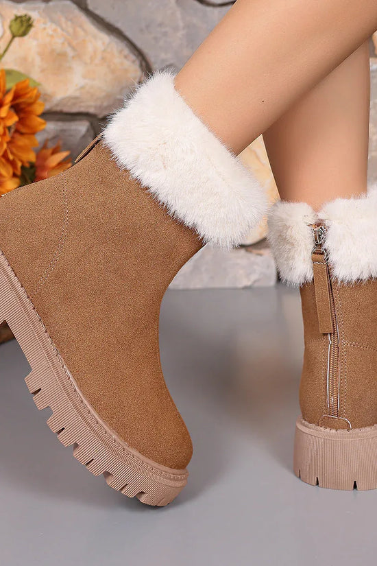 Square-heeled Snow Boots Winter Plus Velvet Platform Plush Shoes Fashion Warm Non-slip Mid-calf Boot For Women - DanaFashionstore