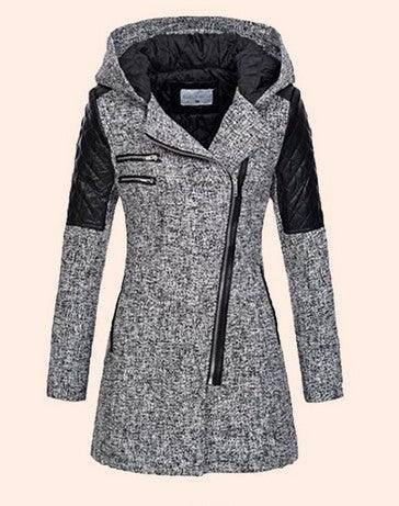 Women Warm Slim Full Zipper Coat Thick Woolen Coat Female Fall Winter Windbreaker Hooded Diagonal Zipper Women's Clothing - DanaFashionstore