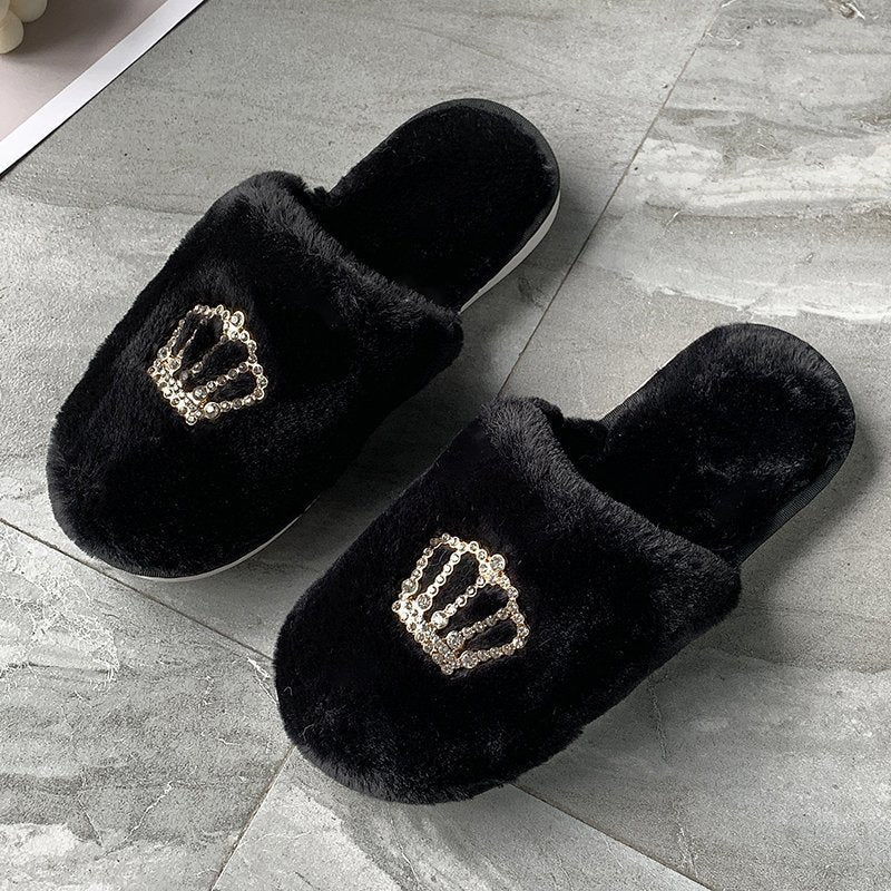 Women's winter home warm slippers non-slip soft bottom crown slippers