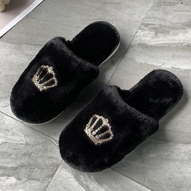 Women's winter home warm slippers non-slip soft bottom crown slippers - DanaFashionstore