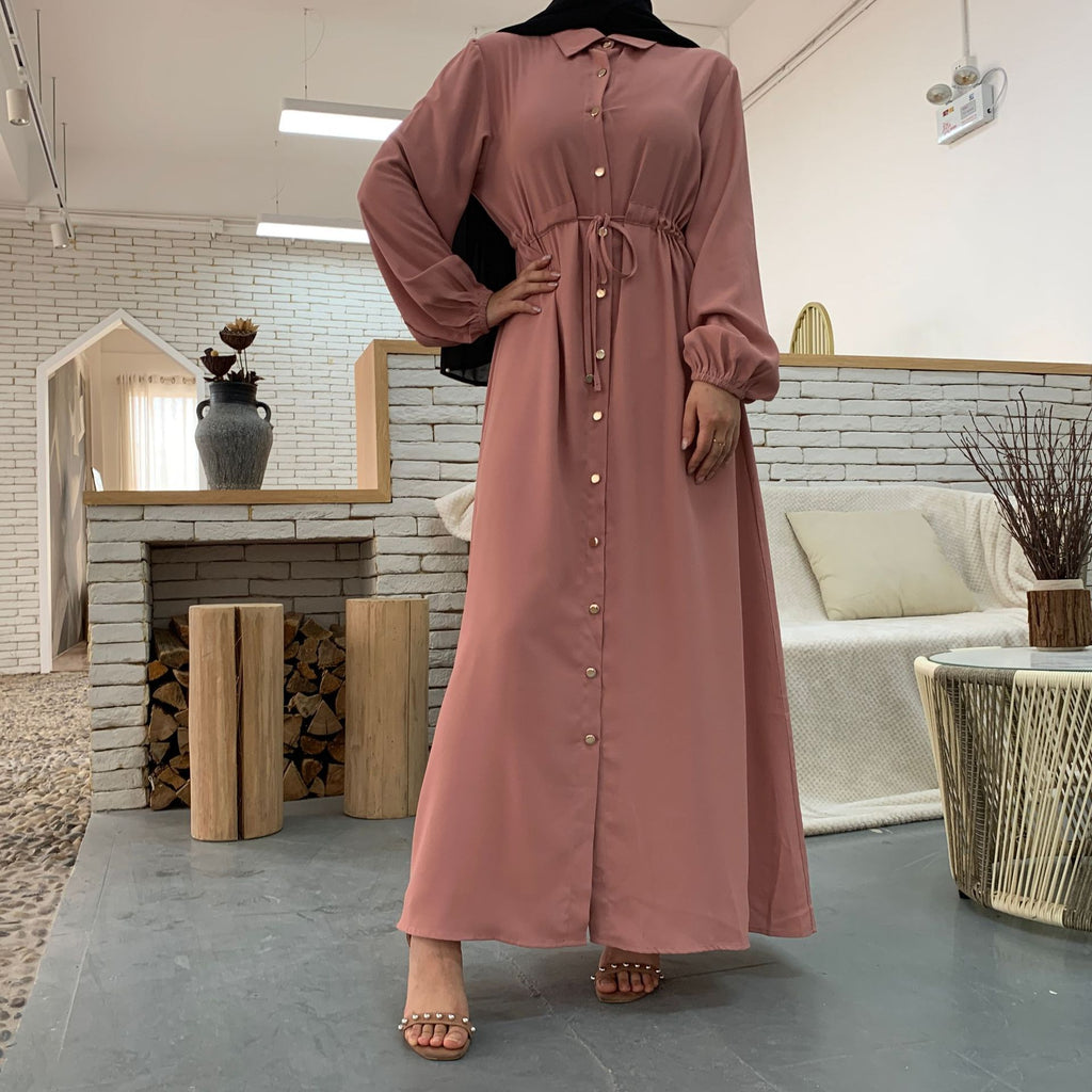 Collared Cardigan, Full-button Fitted Long Dress