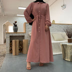 Collared Cardigan, Full-button Fitted Long Dress