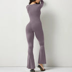 Women Long Sleeve Belly Waist Shaping And Hip Lift Square Collar Wide Leg High Elastic Jumpsuit - DanaFashionstore