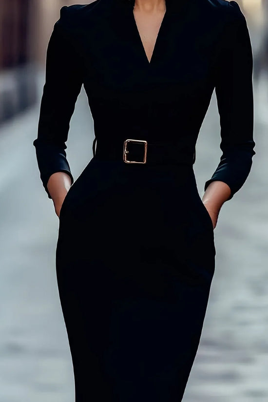 Slim-fitting Casual Suit Dress V-neck Long-sleeved Dresses Commuting Office Clothing For Women - DanaFashionstore