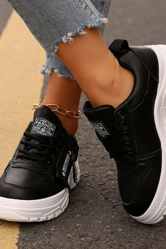 Lace-up Sports Shoes With Side-Zipper Design Fashion Thick-soled Round-toe Casual Shoes For Women Sneakers - DanaFashionstore