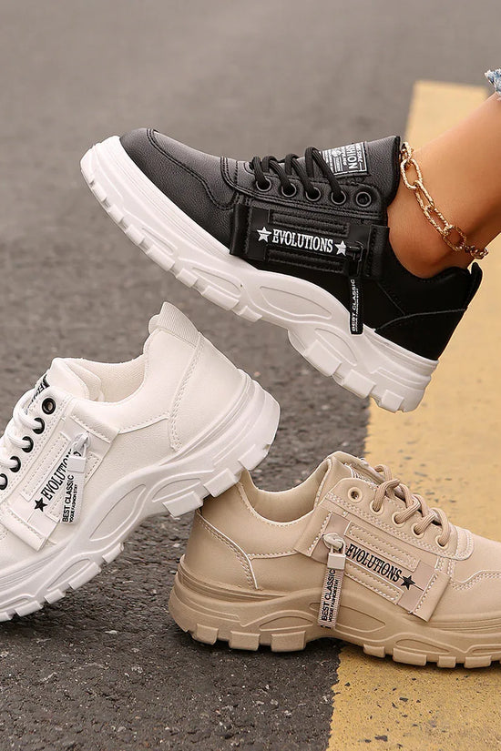 Lace-up Sports Shoes With Side-Zipper Design Fashion Thick-soled Round-toe Casual Shoes For Women Sneakers - DanaFashionstore