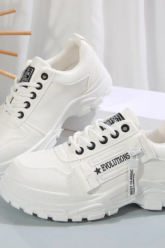 Lace-up Sports Shoes With Side-Zipper Design Fashion Thick-soled Round-toe Casual Shoes For Women Sneakers - DanaFashionstore