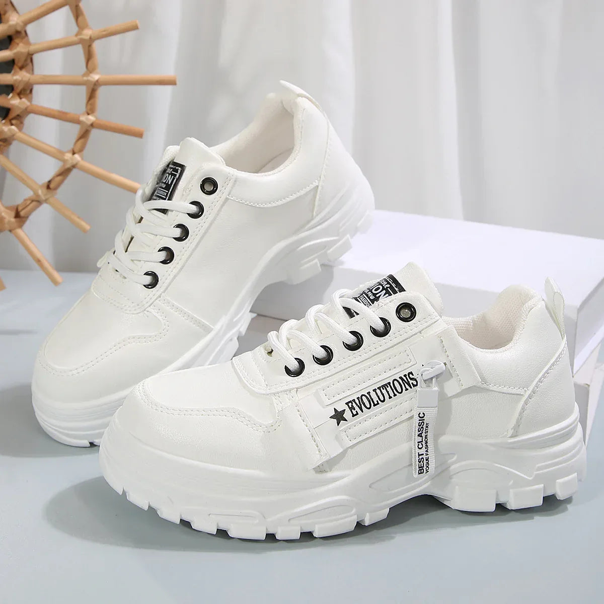 Lace-up Sports Shoes With Side-Zipper Design Fashion Thick-soled Round-toe Casual Shoes For Women Sneakers - DanaFashionstore