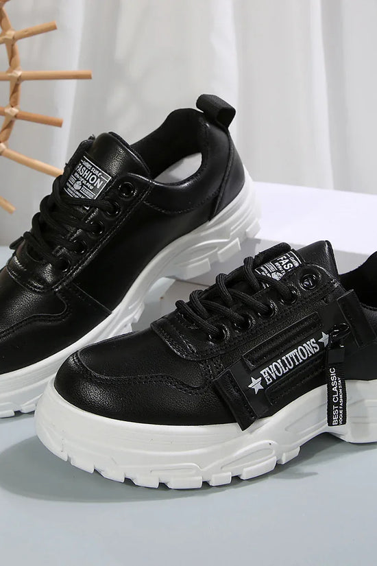 Lace-up Sports Shoes With Side-Zipper Design Fashion Thick-soled Round-toe Casual Shoes For Women Sneakers - DanaFashionstore